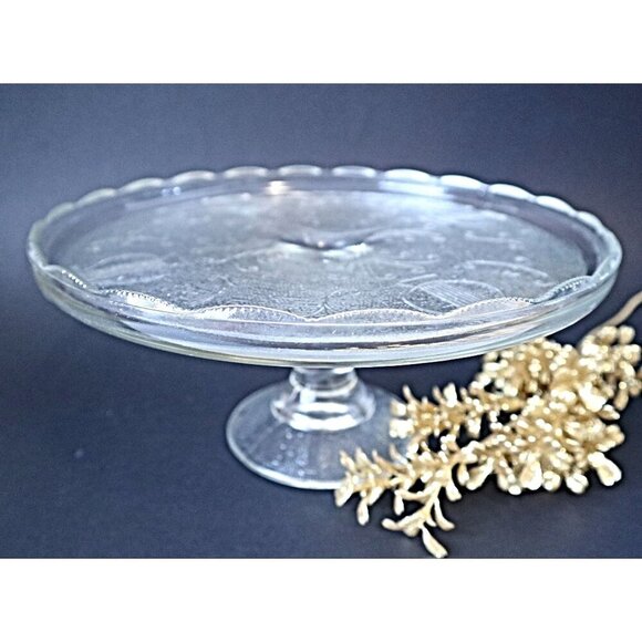 Vintage Cake Plate Harp Pattern Jennette Glass Company 1960's - Picture 1 of 4